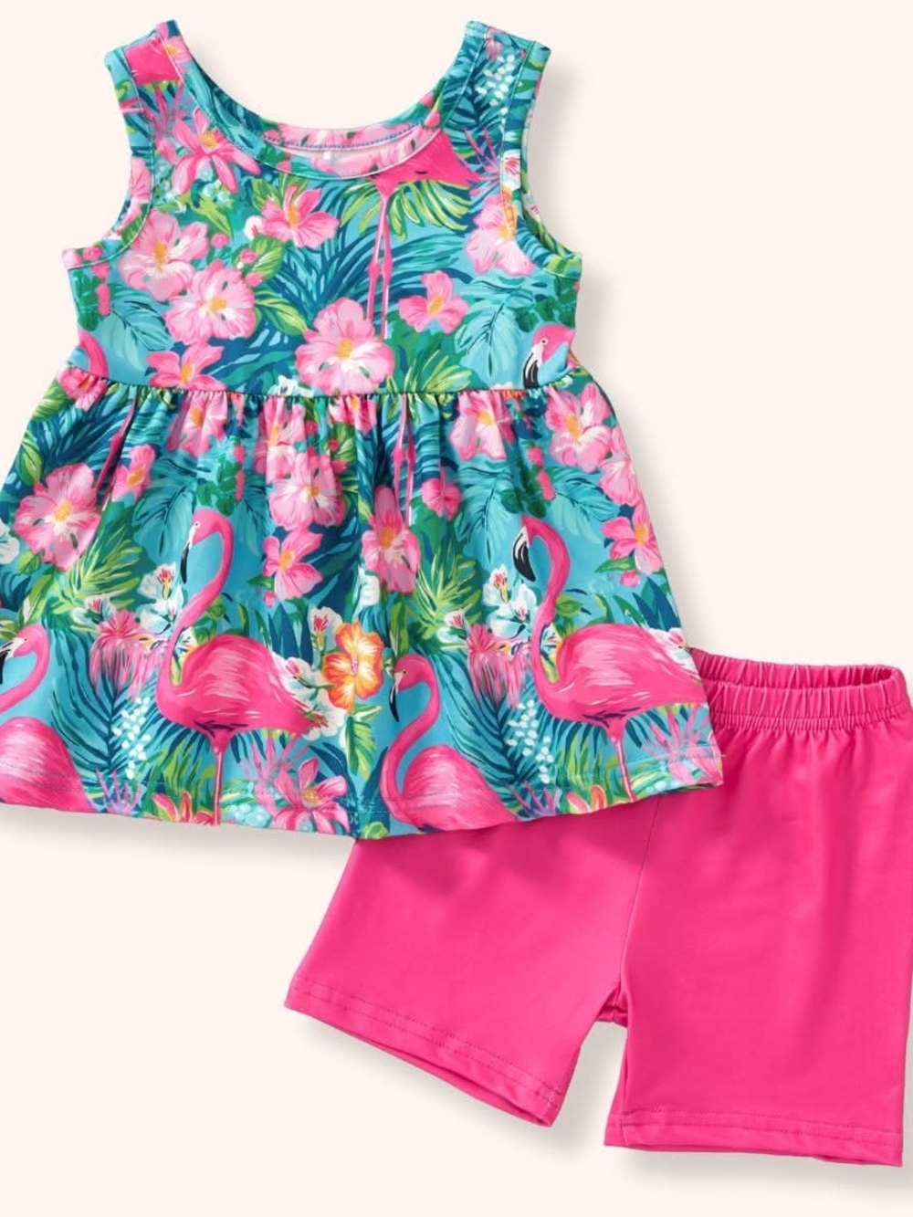 Girls Tropical Flamingo Tank Top & Pink Shorts Set
